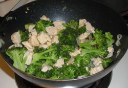 A wok works well to saute the broccoli and mock chicken